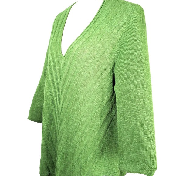 J Jill Womens LG Apple Green Linen Cotton V-neck Pullover Tunic Sweater - Picture 3 of 7